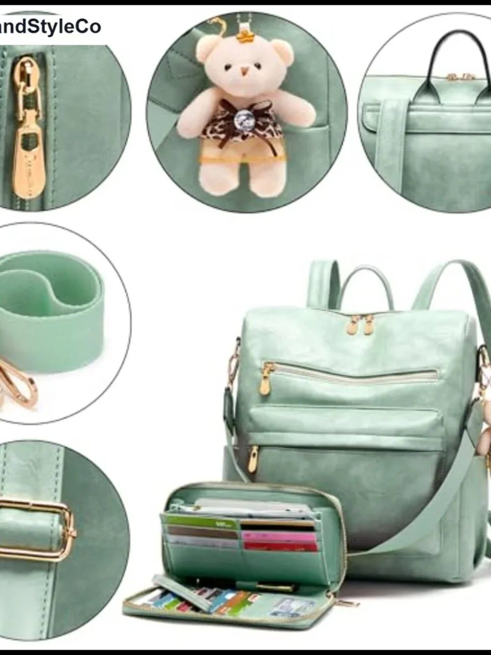 Women's Faux Leather Backpack Purse Set 2pcs Travel Handbag Shoulder Bag with